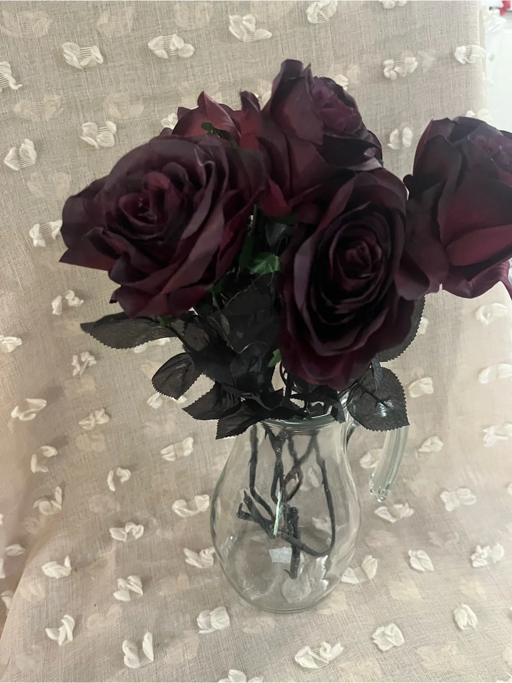 Deep Burgundy Blackish Artificial Rose Bouquet - Home Accents
